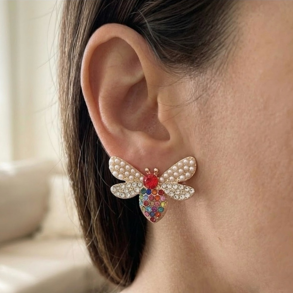 Colorful Bee Earrings with Rhinestones